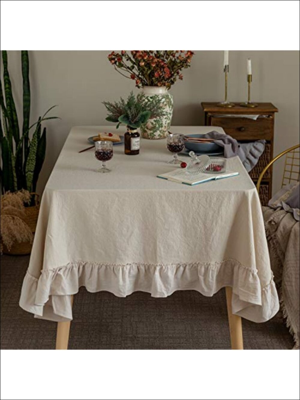 Cotton Ruffle Tablecloth 60x120 Washable Rectangular Table Cover - Picture 4 of 6